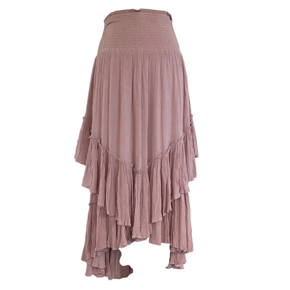 Free People Extratropical Maxi Skirt Mauve Purple Smocked Tiered Ruffle Small - Picture 1 of 6